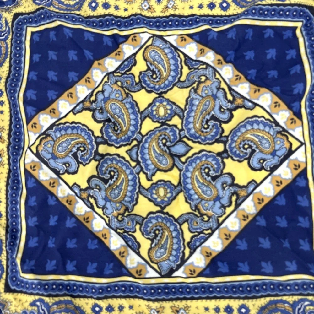 Vintage Bandana Paisley Western Handkerchief Blue Yellow Cotton 30